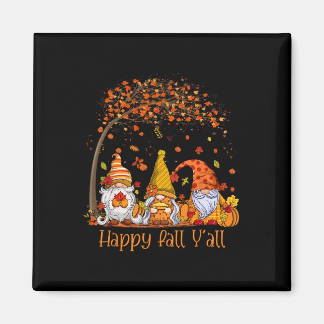 Aimant Happy Fall Y'all Gnome Citrouille Automne Feuilles (Devant)