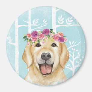 Aimant Happy Flower Animal dans Blue Forest-Dog-Retriever