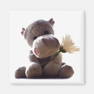 Aimant Happy Grey Hippo tenant Daisy, mignonne Love Photo
