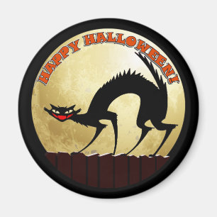 Aimant Happy Halloween Chat noir avec Pleine lune