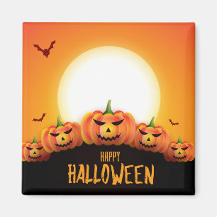 Aimant Happy Halloween (Pleine lune et Citrouille)