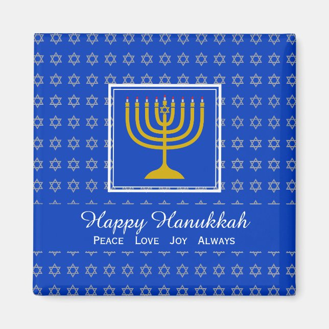 Aimant HAPPY HANOUKKA Peace Love Joy Custom Blue Fridge (Devant)