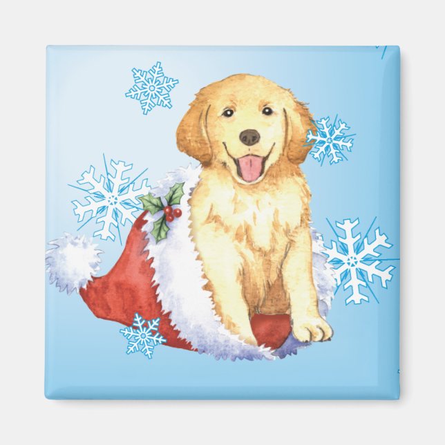 Aimant Happy Howliday Golden Retriever (Devant)