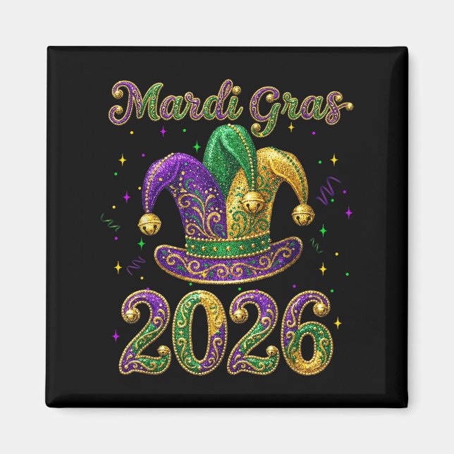 Aimant Happy Mardi Gras 2026 Jester Hat New Orleans Men W (Devant)
