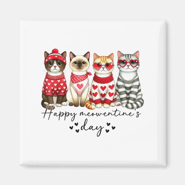 Aimant Happy Meowentine's Day Cute Valentines Funny Cat S (Devant)