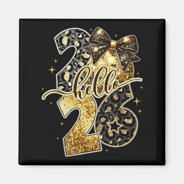 Aimant Happy New Year 2026 Coquette Bow Golden Family Mat (Devant)