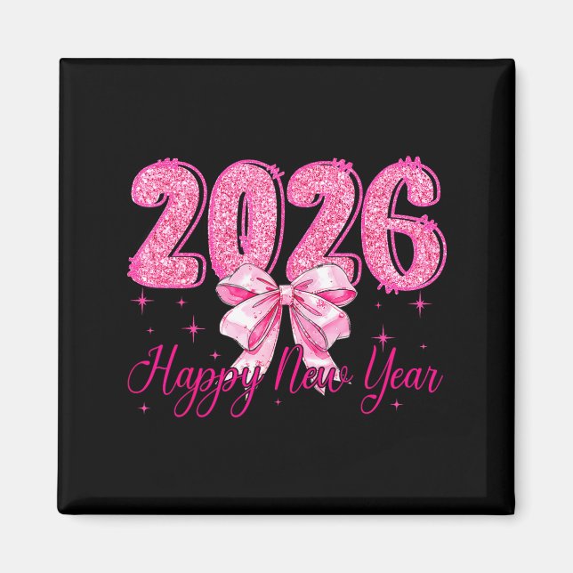 Aimant Happy New Year 2026 Coquette Bow New Years Eve Par (Devant)