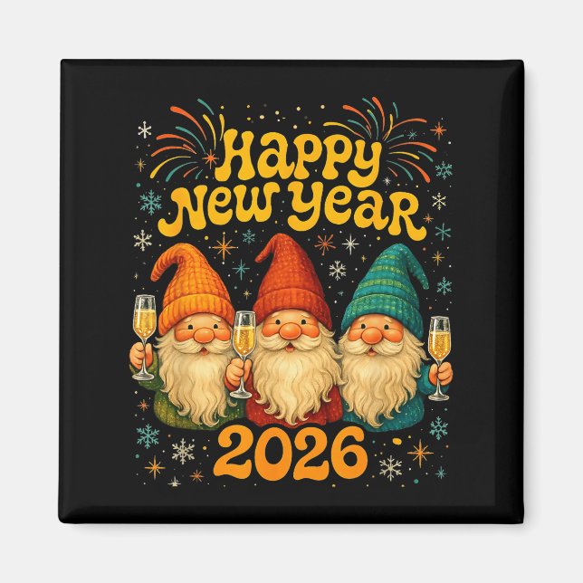 Aimant Happy New Year 2026 Cute Gnome Party Gift  (Devant)