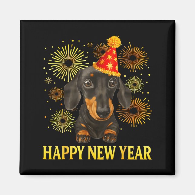 Aimant Happy New Year 2026 Dachshund Fireworks New Years  (Devant)