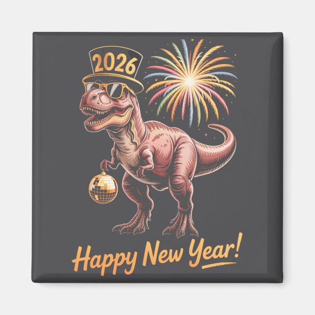 Aimant Happy New Year 2026 Dinosaur Funny Dino Tee For Ad (Devant)