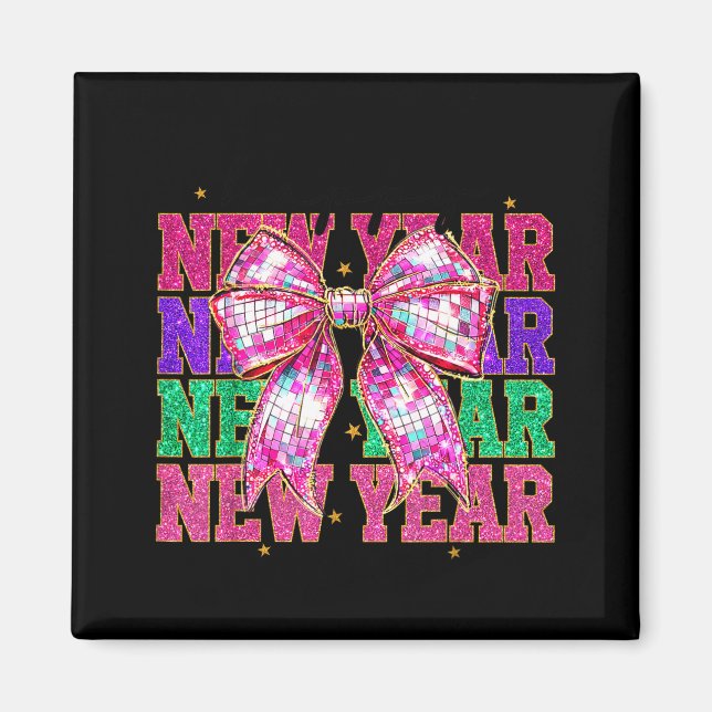 Aimant Happy New Year 2026 Nk Coquette Bow Disco Ball Cou (Devant)