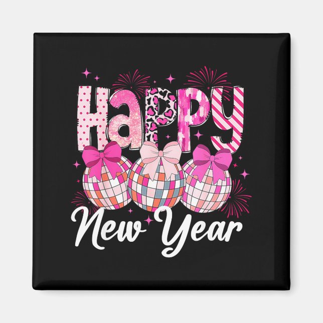 Aimant Happy New Year 2026 Nk Coquette Bow Disco Ball Fir (Devant)