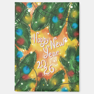 Aimant Happy New Year 2026 Pine Branches & Lights