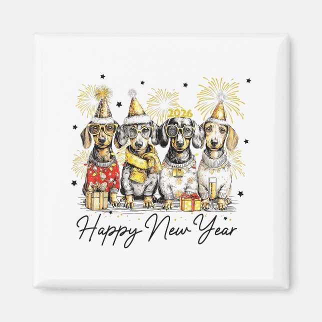 Aimant Happy New Year Dachshund Dog Lover 2026 New Year H (Devant)