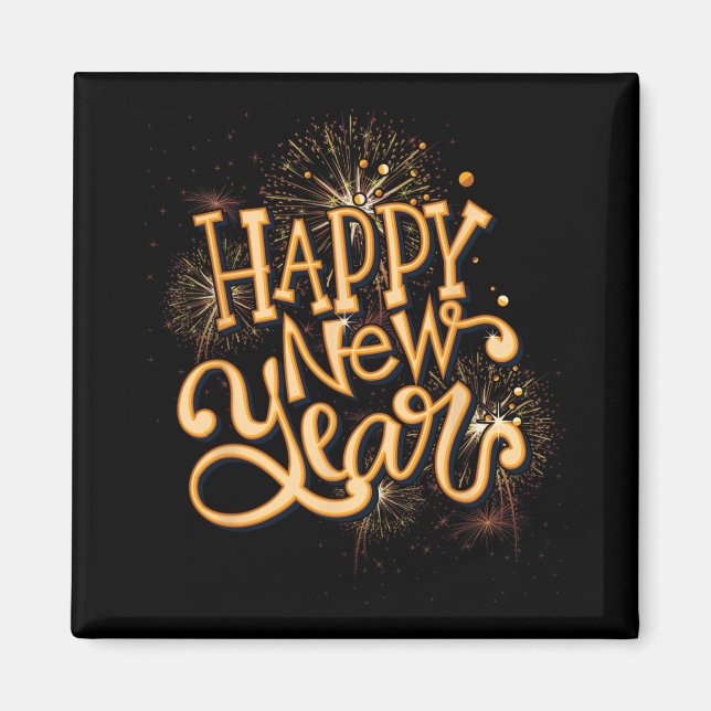 Aimant Happy New Year New Years Eve Party , Black  (Devant)