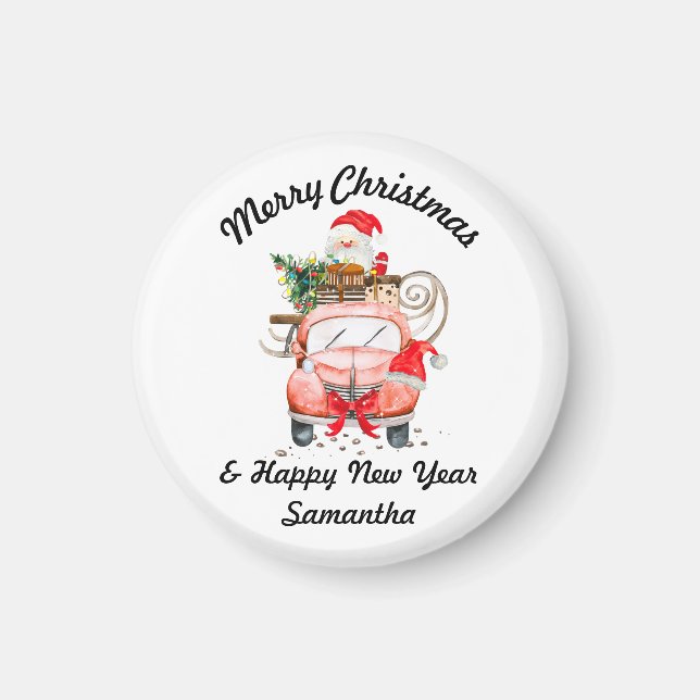 Aimant Happy new year Santa driving truck (Devant)
