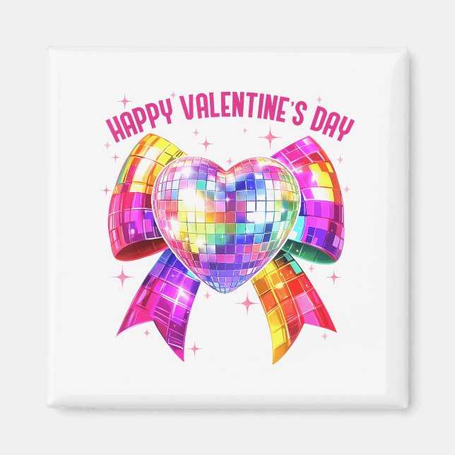 Aimant Happy Valentine's Day Coquette Disco Ball Heart Gi (Devant)