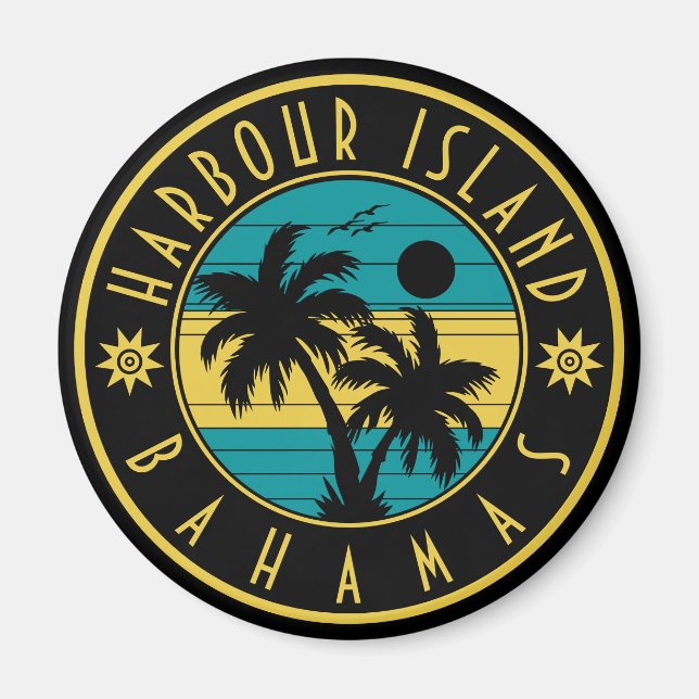 Aimant Harbour Island Bahamas Retro Palm tree Souvenirs (Devant)