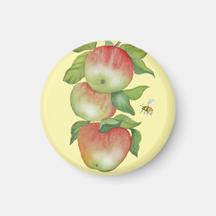 Aimant Harmonie douce : Pommes aquarelles et une abeille