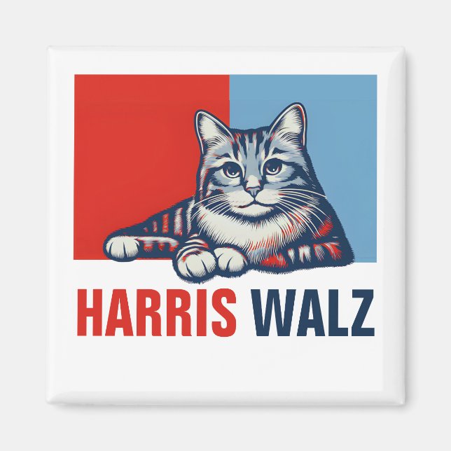 Aimant Harris Walz 2024 Manifestement Red Blue Cat (Devant)