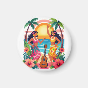 Aimant Hawaïen Danse Tropicale de Hula Coucher de Soleil