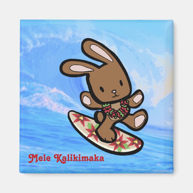 Aimant Hawaiian Surfing Bunny Cartoon de vacances (Devant)