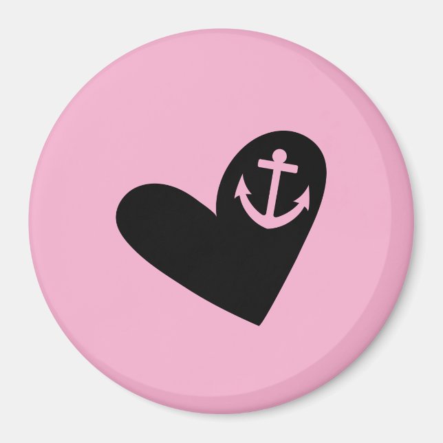 Aimant heart and anchor pink (Devant)
