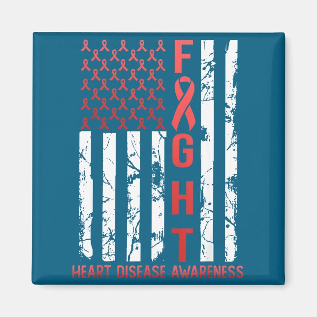 Aimant Heart Disease Awareness February Usa Flag Ribbon R (Devant)