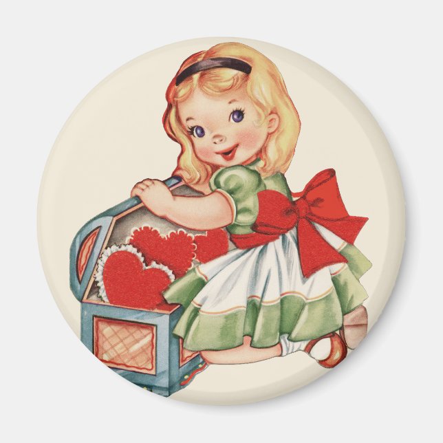 Aimant Heart Girl Enfant Retro Enfants mignons (Devant)