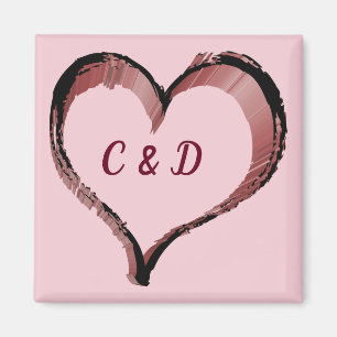 Aimant Heart Outlined with Personal Initials on Pink