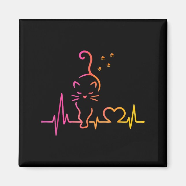 Aimant Heartbeat Cat Lover Animal Silhouette Cute Cat  (Devant)