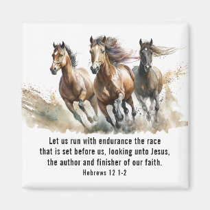 Aimant Hébreux 12:1 Courir avec Endurance Cheval Bible Ve