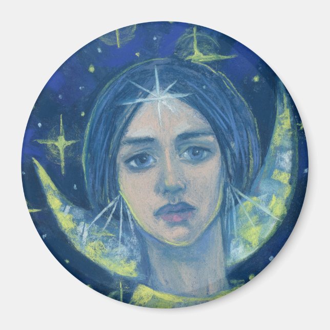 Aimant Hecate, Déesse Lune Pastel Peinture Imaginaire Art (Devant)