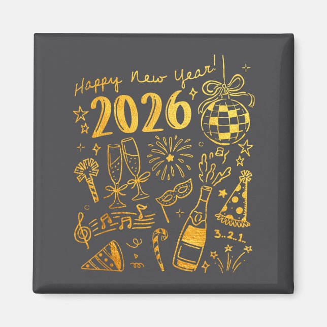 Aimant Hello 2026 Disco Ball Coquette Bow Happy New Year  (Devant)