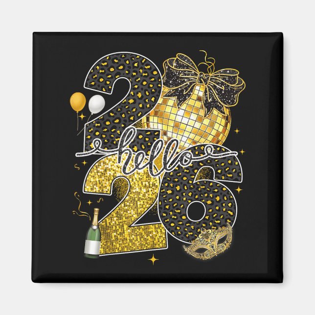 Aimant Hello 2026 Happy New Year Disco Ball Nye Countdown (Devant)