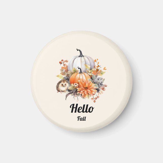 Aimant Hello Fall-Pastel Citrouille et Hedgehog Automne (Devant)