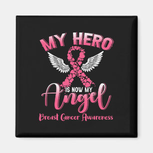 Aimant Héros est maintenant mon ange cancer du sein rose