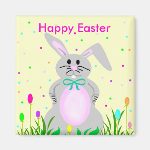 Aimant heureux de modèle de lapin de Pâques