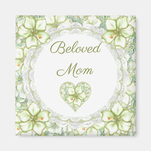 Aimant Hibiscus & dentelle BLANC