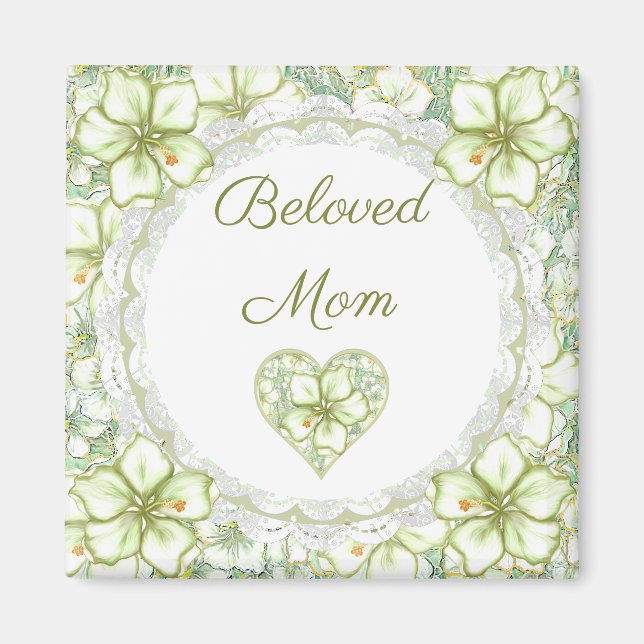 Aimant Hibiscus & dentelle BLANC (Devant)