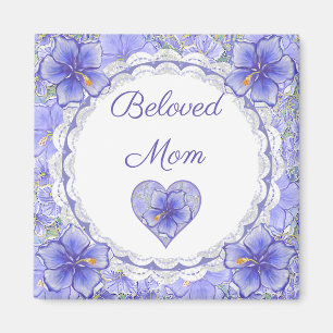 Aimant Hibiscus & dentelle BLEU