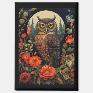 Aimant Hibou la nuit avec une pleine lune
