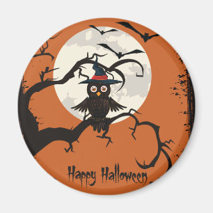 Aimant Hibou mignon avec le casquette Halloween heureux