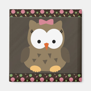 Aimant Hibou mignon de bébé avec l'arc rose