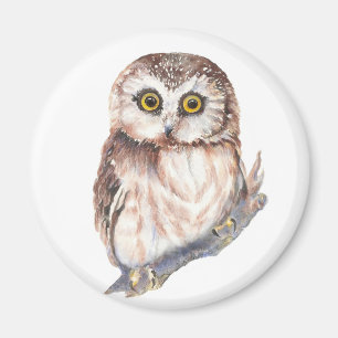 Aimant Hibou mignon, nature d'oiseau d'aquarelle,