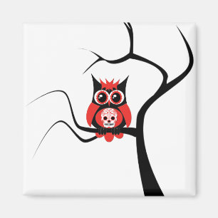 Aimant Hibou rouge de crâne de sucre dans l'aimant