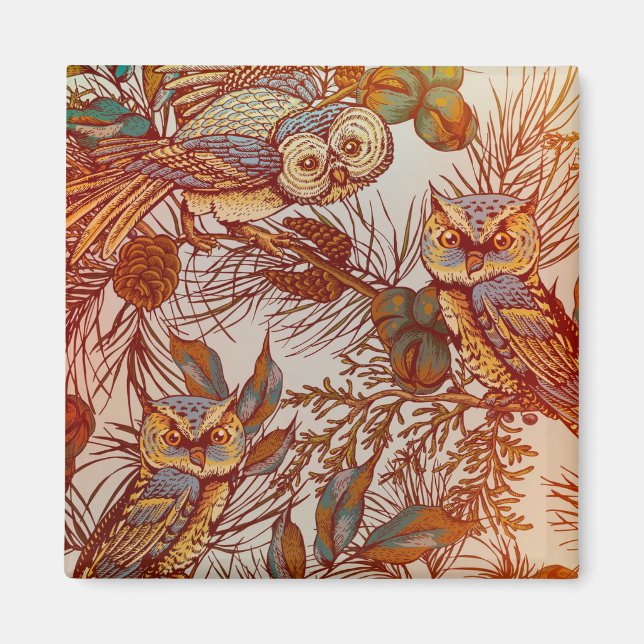 Aimant hibou vintage de l'automne (Devant)