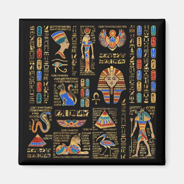 Aimant Hiéroglyphes et divinités égyptiennes sur le noir (Devant)
