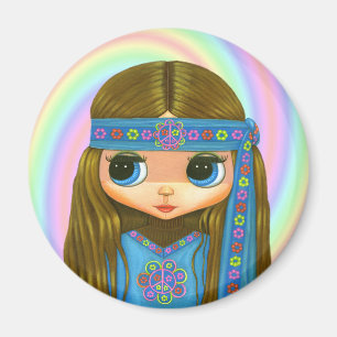 Aimant hippie de poupée de flower power