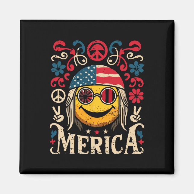 Aimant Hippie Super Visage Juillet 4 Us Drapeau Super Déc (Devant)